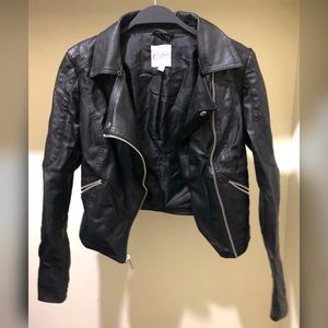 black leather biker jacket